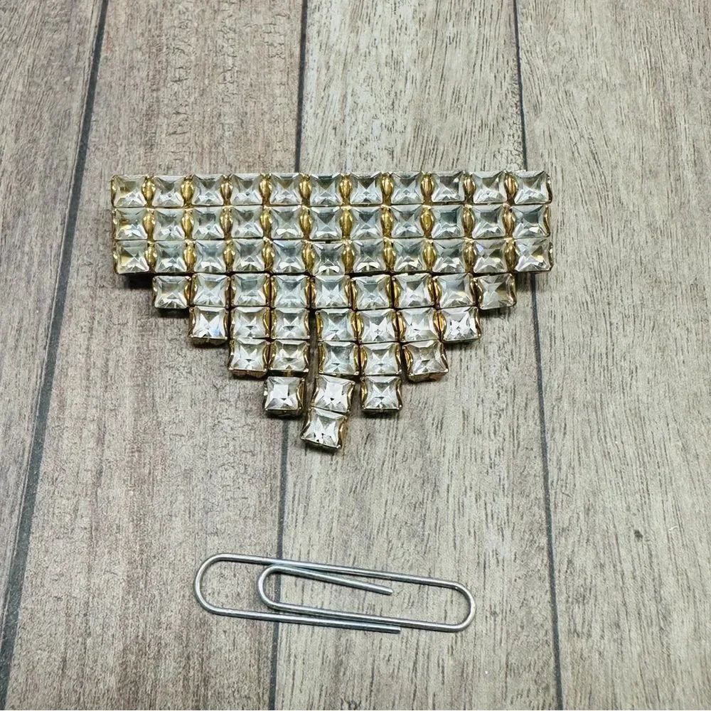 Gold Clear Square Rhinestones Graduated Brooch B7
